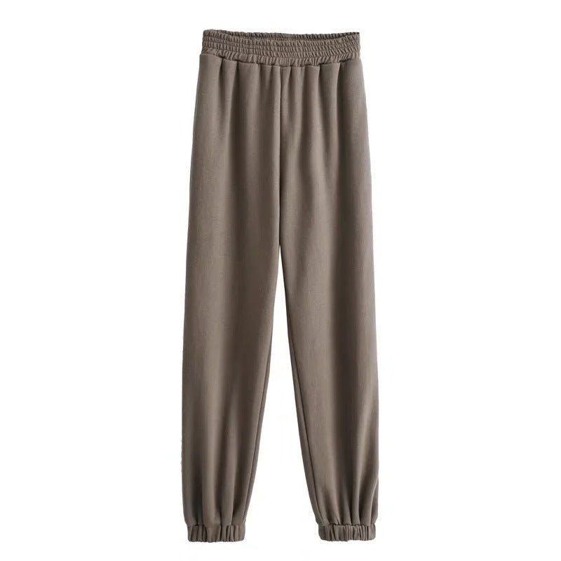 Fritidsbyxor Dam Med Elastiskt Midjeband Smal Ben Mjukt Tyg 3