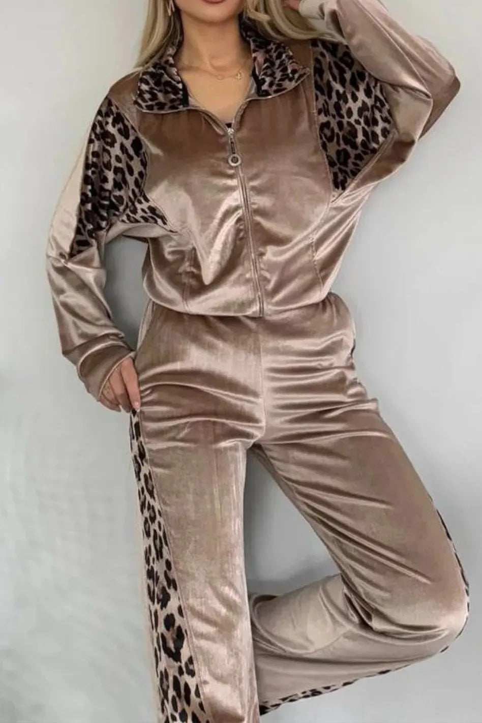 Dam Husdräkt Leopardmönster Polyester med Långa Ärmar-4