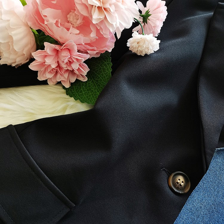 Dam Blazer i Asymmetrisk Patchwork Design av Bomull och Polyester – Full Ärmlängd, Dubbelknappstängning 5