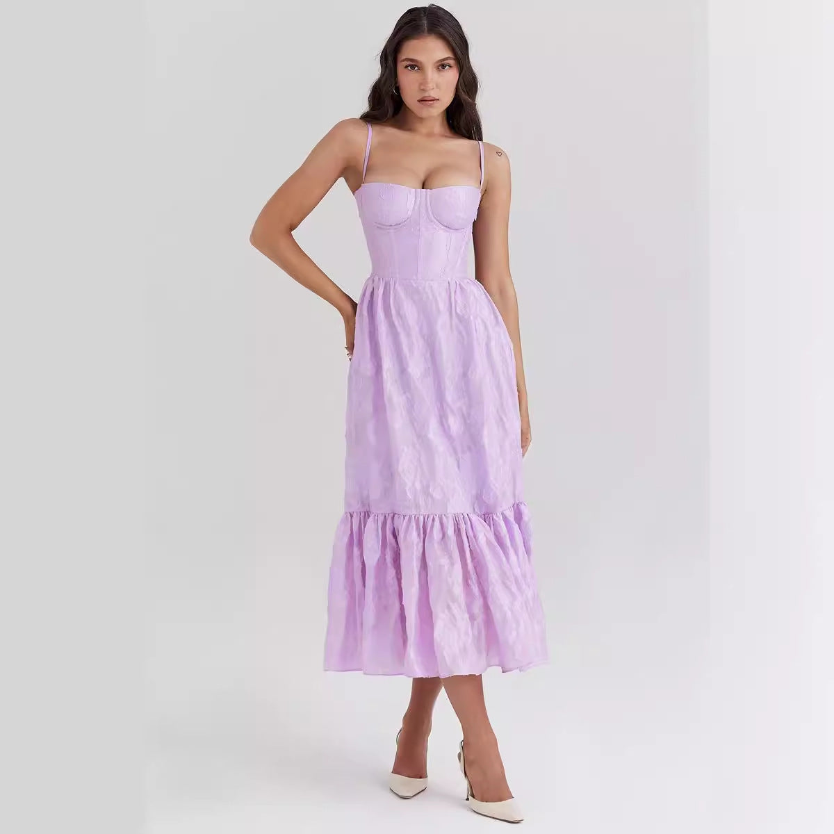 Kvinnors Midi Klänning Off-Shoulder Mjuk Bomull Lappmönster-2