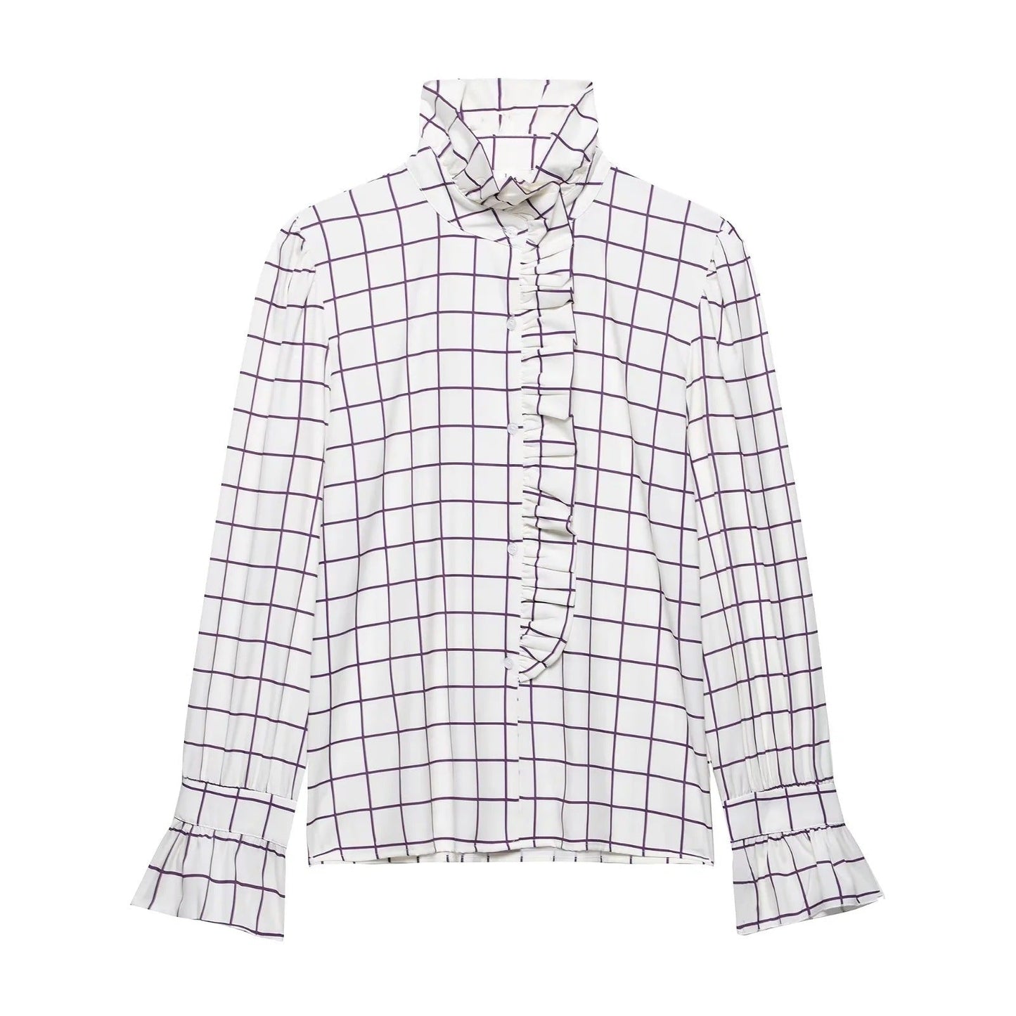 Dam Blus Ruffles Figurnära Bomullsblandning 4