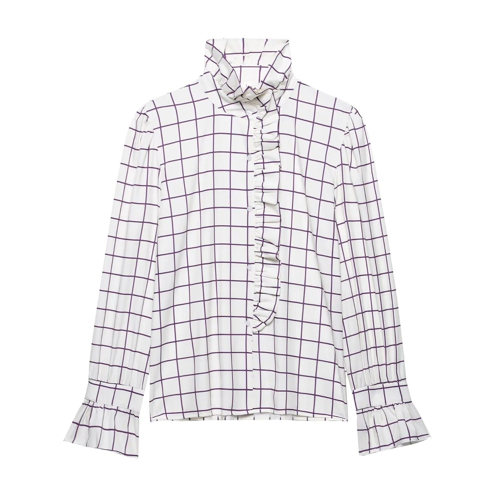 Dam Blus Ruffles Figurnära Bomullsblandning 6