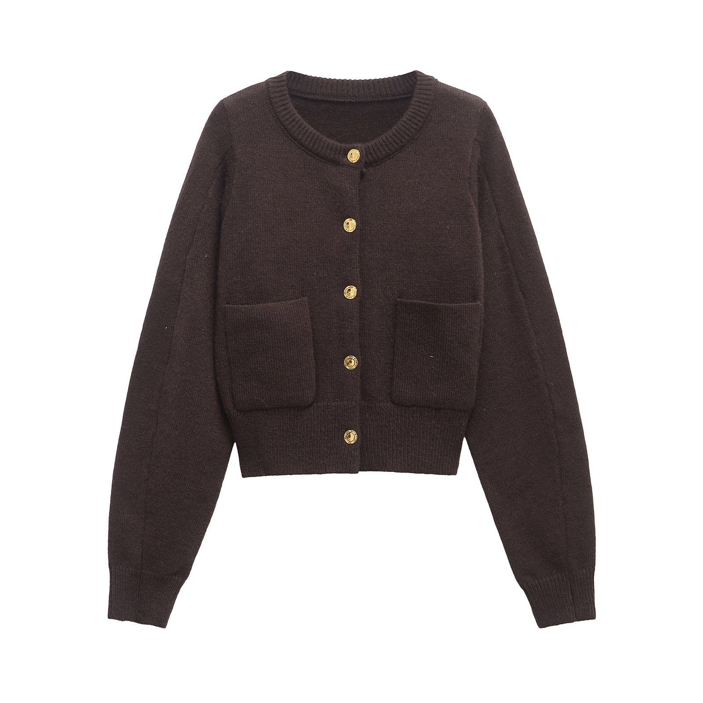 Dam Lång Kofta Cardigan Mjuk Polyester med Rundhals och Knappdetaljer-1