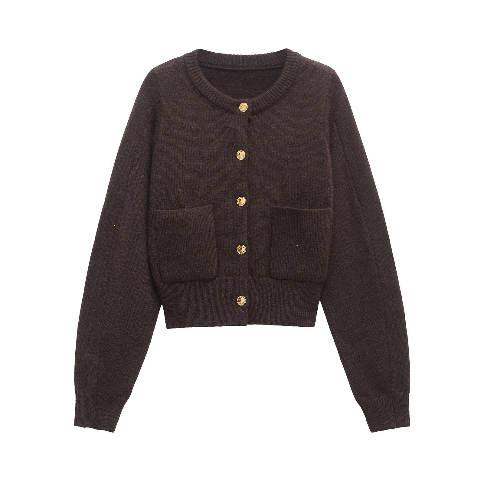 Dam Lång Kofta Cardigan Mjuk Polyester med Rundhals och Knappdetaljer-1