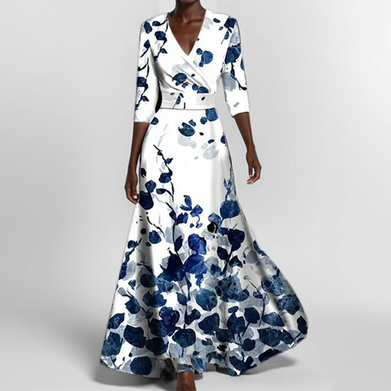 Variant image for Damen-Taillenkleid, V-Ausschnitt, Polyester, lang, halbärmlig, elegant-37