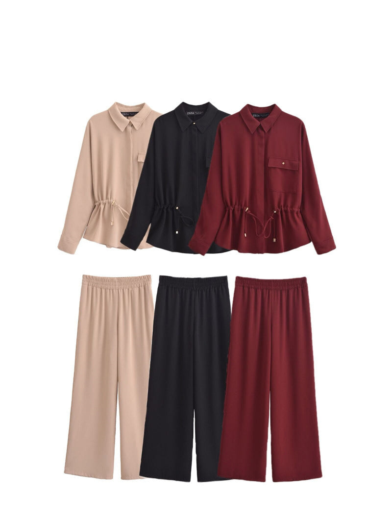 Dam Chiffon Set Skjorta och Vida Byxor Elegant Lätt Material 2