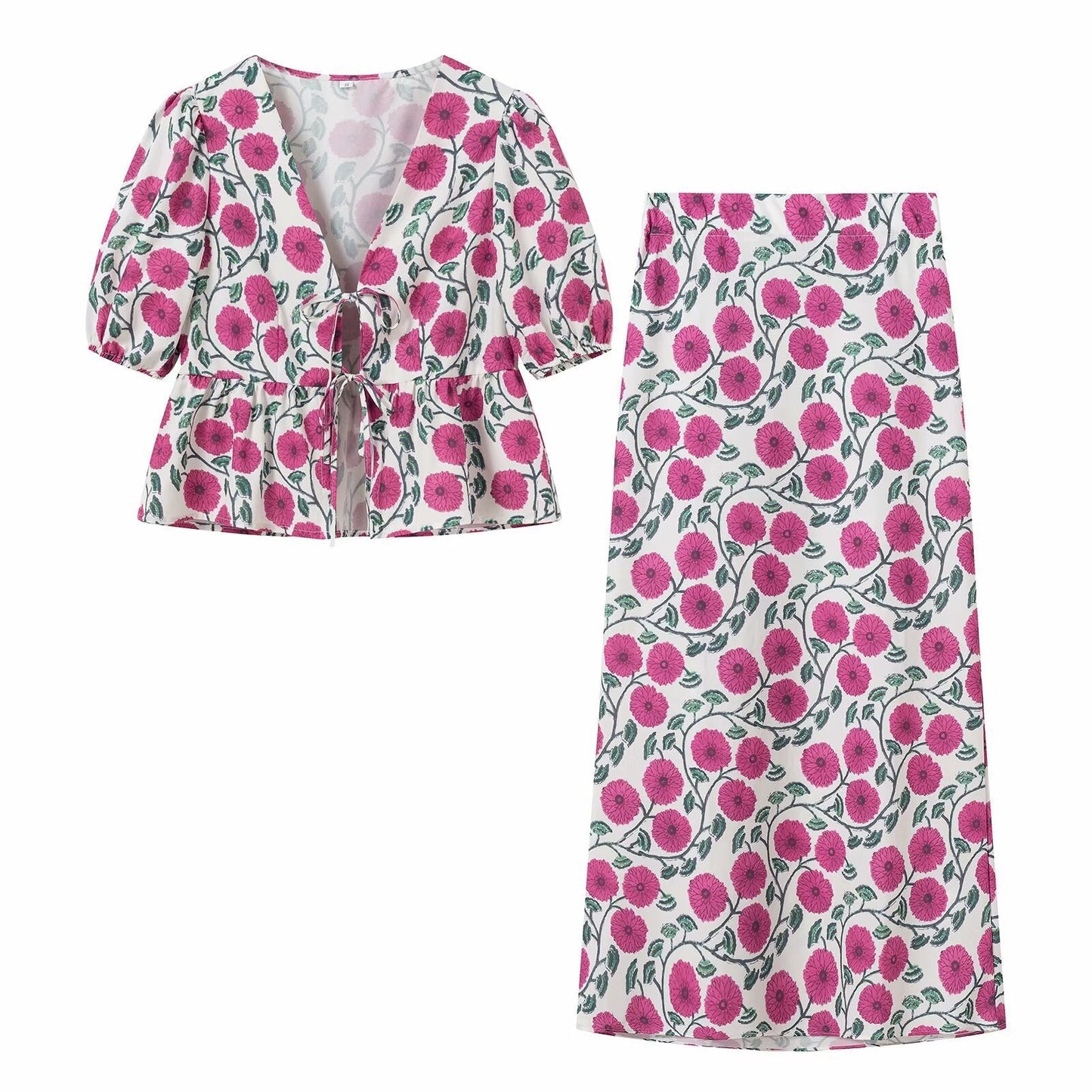 Dam Tryckt Skjorta och Rockuppsättning Lätt Polyester för Sommar-2
