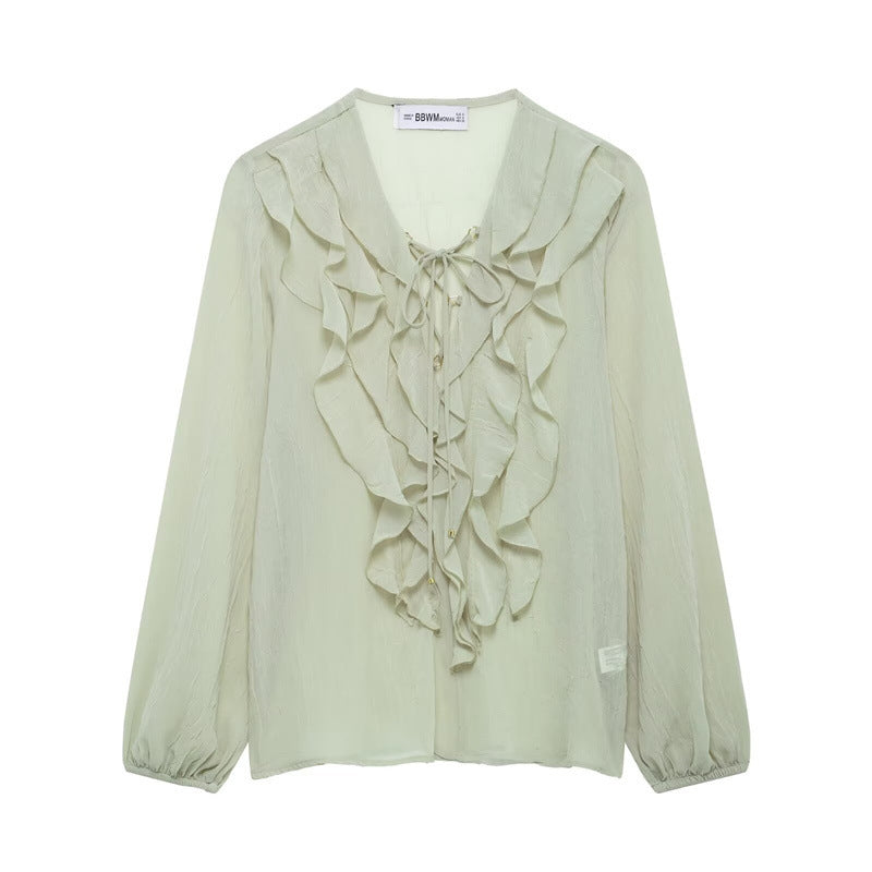 Unisex Skjorta Halvtransparent V-Hals Polyester Bomull-2