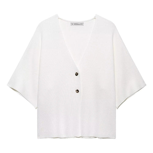 Kvinnors Kofta V-hals Mjukt Tyg Med Dekorativa Knappar-1