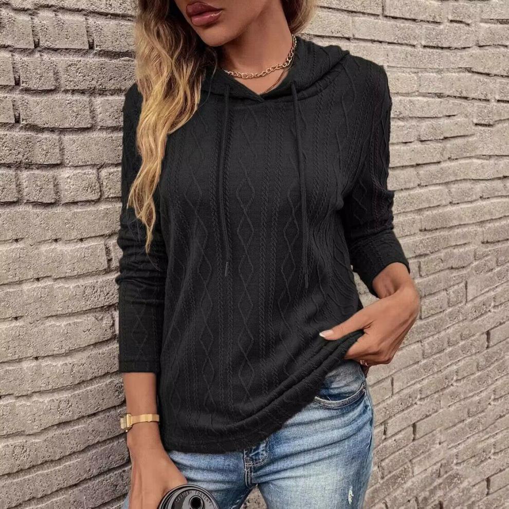 Luvtröja Dam med Snörning i Jacquard och Huva – Mjuk Bomull och Polyester, Normal Passform, Flera Färger 8