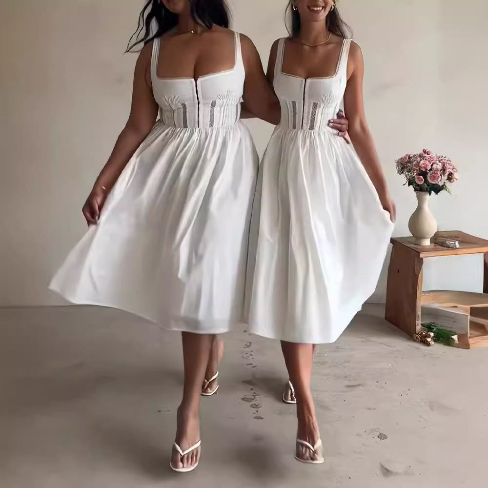 Tjej Midi Klänning Axelfri Bomull Elegant-5