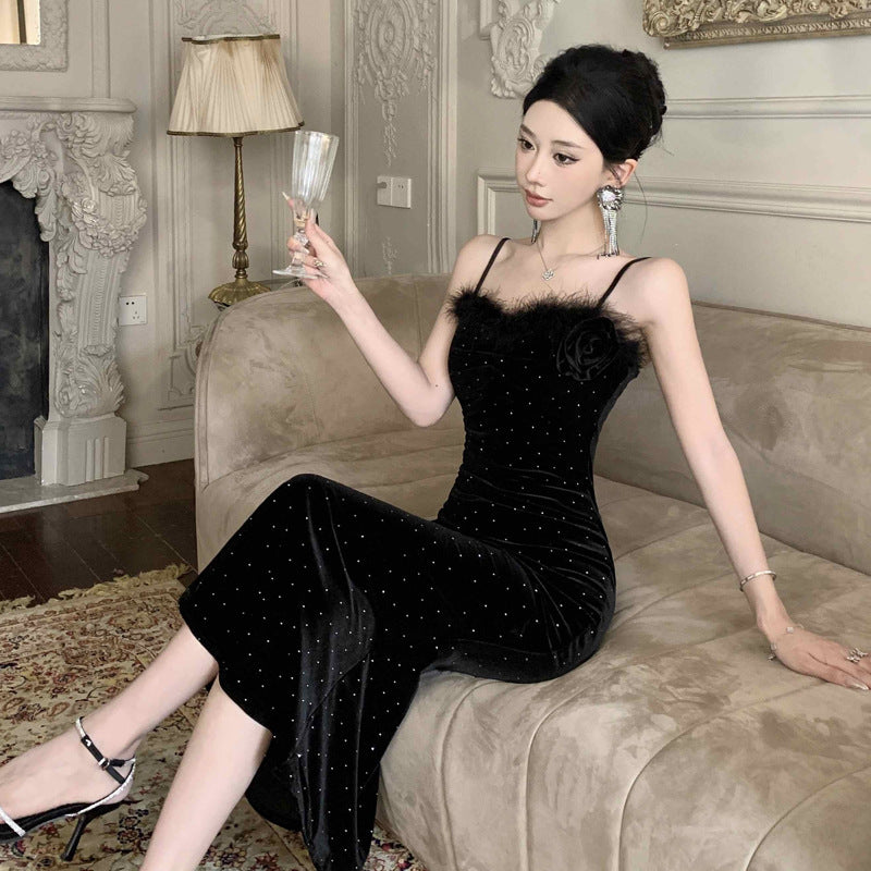Dam Klänning Bodycon Spaghetti Band Öppen Rygg Polyester-5