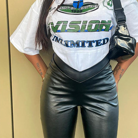 Dam Byxor Hög Midja i Syntetiskt LÀder 1