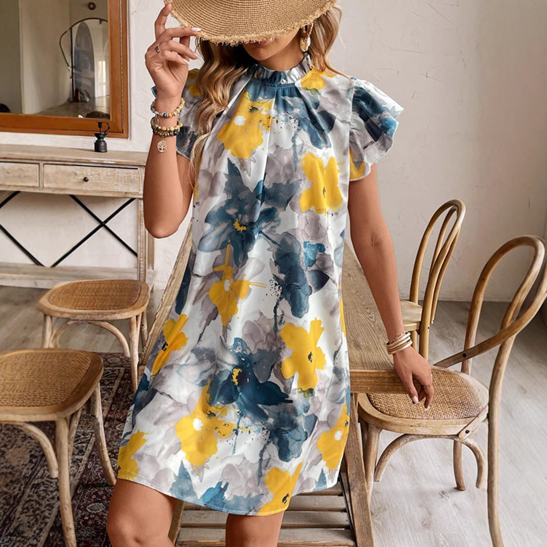 Kvinna Fritidsklänning Bohemisk Mönstrad Bomull-4