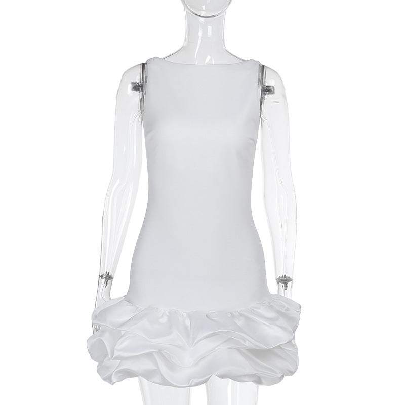 Kvinnors Glittrig Miniklänning med Ruffles i Satin 7