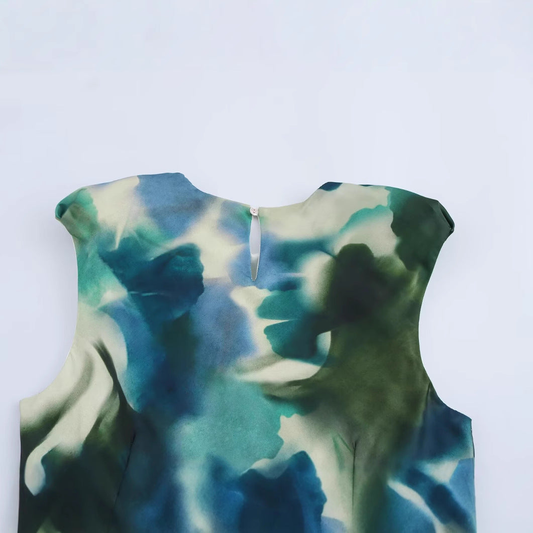 Mönstrad Midi Klänning Dam A-Line i Polyester – Rundhalsning och Lång Kjol för Vardags- och Festbruk 4