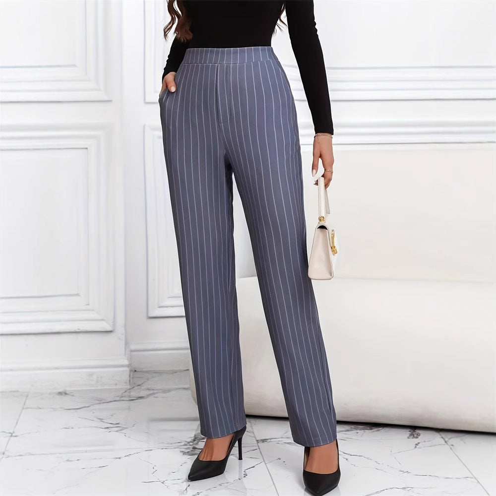 Dam Hög Midja Byxor Med Stripes Andningsbara Tyger 1