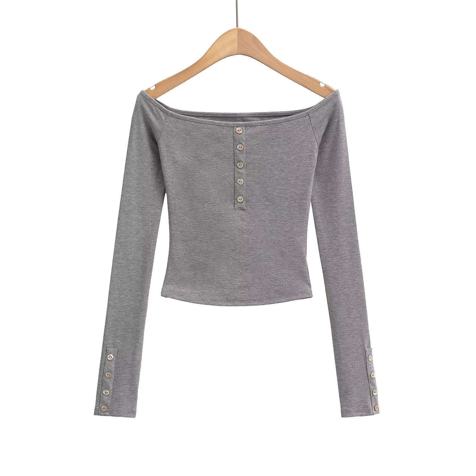 Kvinnors Off-Shoulder Topp med Knappdetaljer i Mjuk Blandning – Elegant Festtop, Normal Passform, Maskintvättbar 5