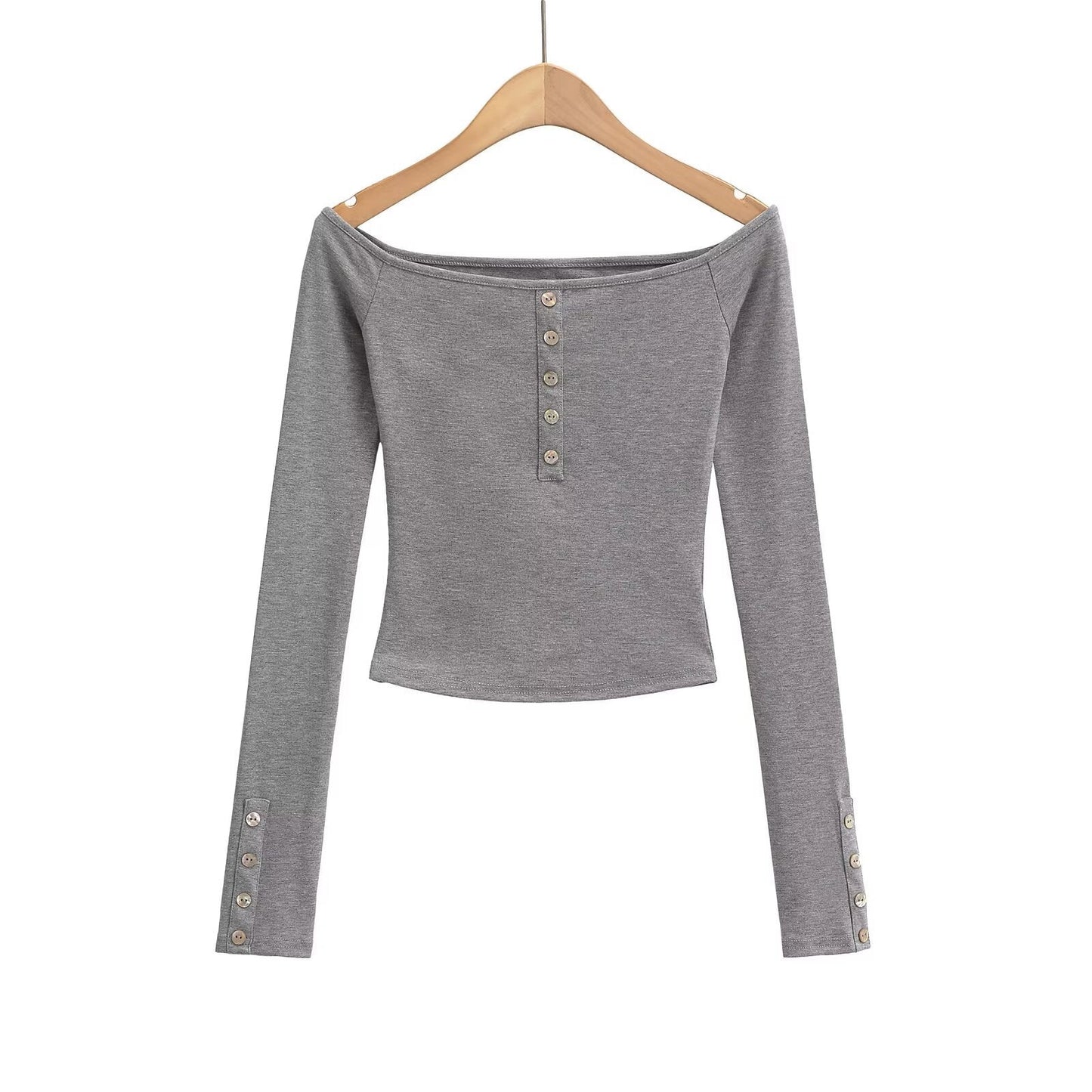 Kvinnors Off-Shoulder Topp med Knappdetaljer i Mjuk Blandning – Elegant Festtop, Normal Passform, Maskintvättbar 7