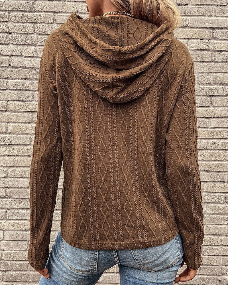 Luvtröja Dam med Snörning i Jacquard och Huva – Mjuk Bomull och Polyester, Normal Passform, Flera Färger 4