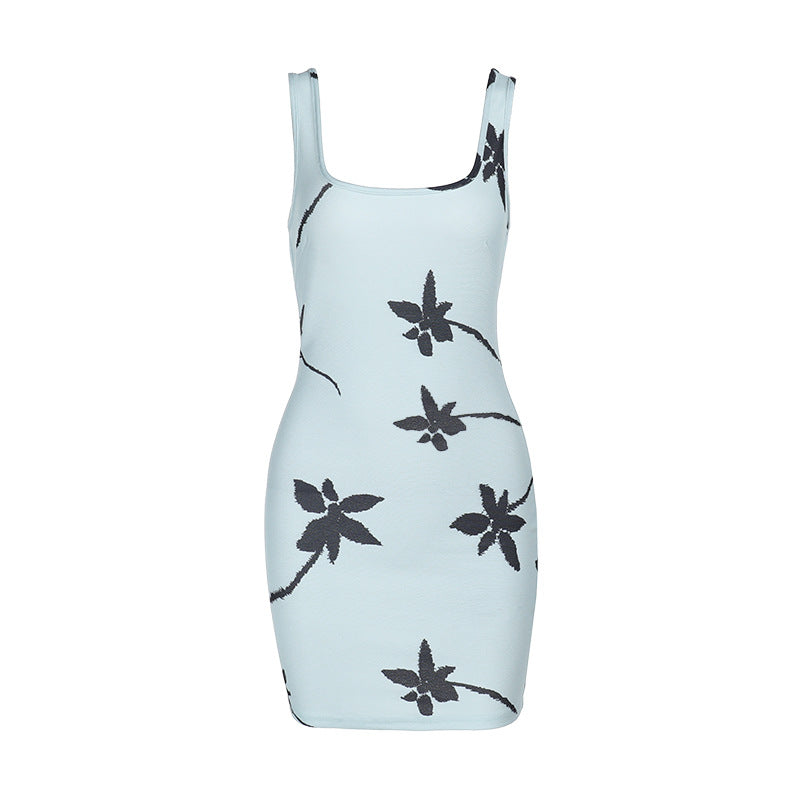 Dam Sommarklänning Blommönster Ärmlös Ribstickning Elegant 6