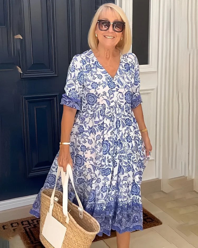 Variant image for Fina Dam Klänningar Blommig Tie-Dye Polyester Tre-fjärdedelsärm Elegant-25