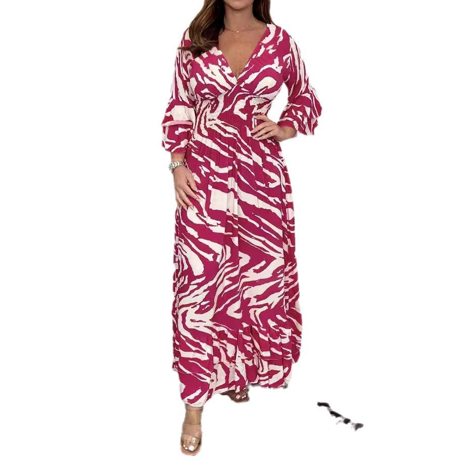 Damklänning med Geometriskt Mönster och Tre-Fjärdedels Ärmar – Högkvalitativt Tyg för Avslappnade Tillfällen 5