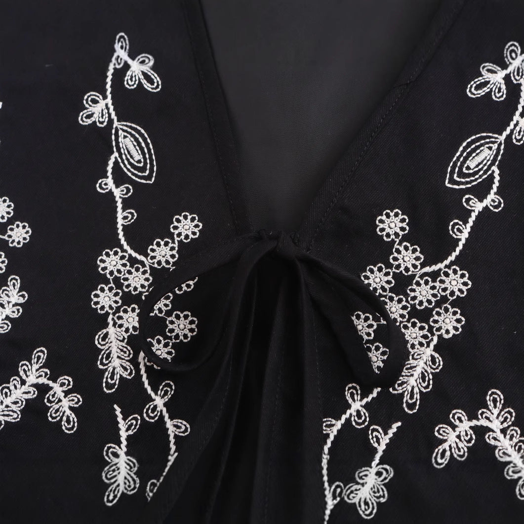 Dam Väst Broderad Med Blommotiv Loose Fit Mjuk Tyg 4