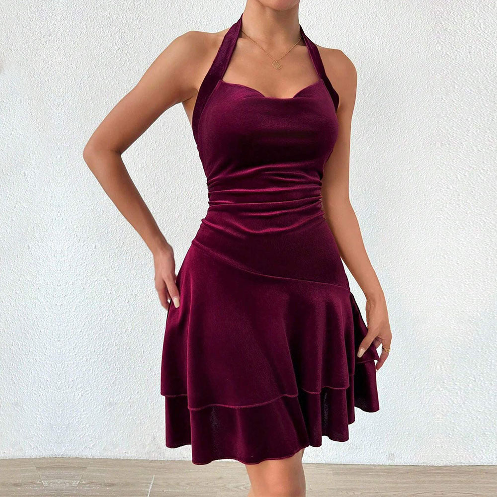 Dam A-Line Klänning Halterneck Monokrom i Högkvalitativt Tyg-5