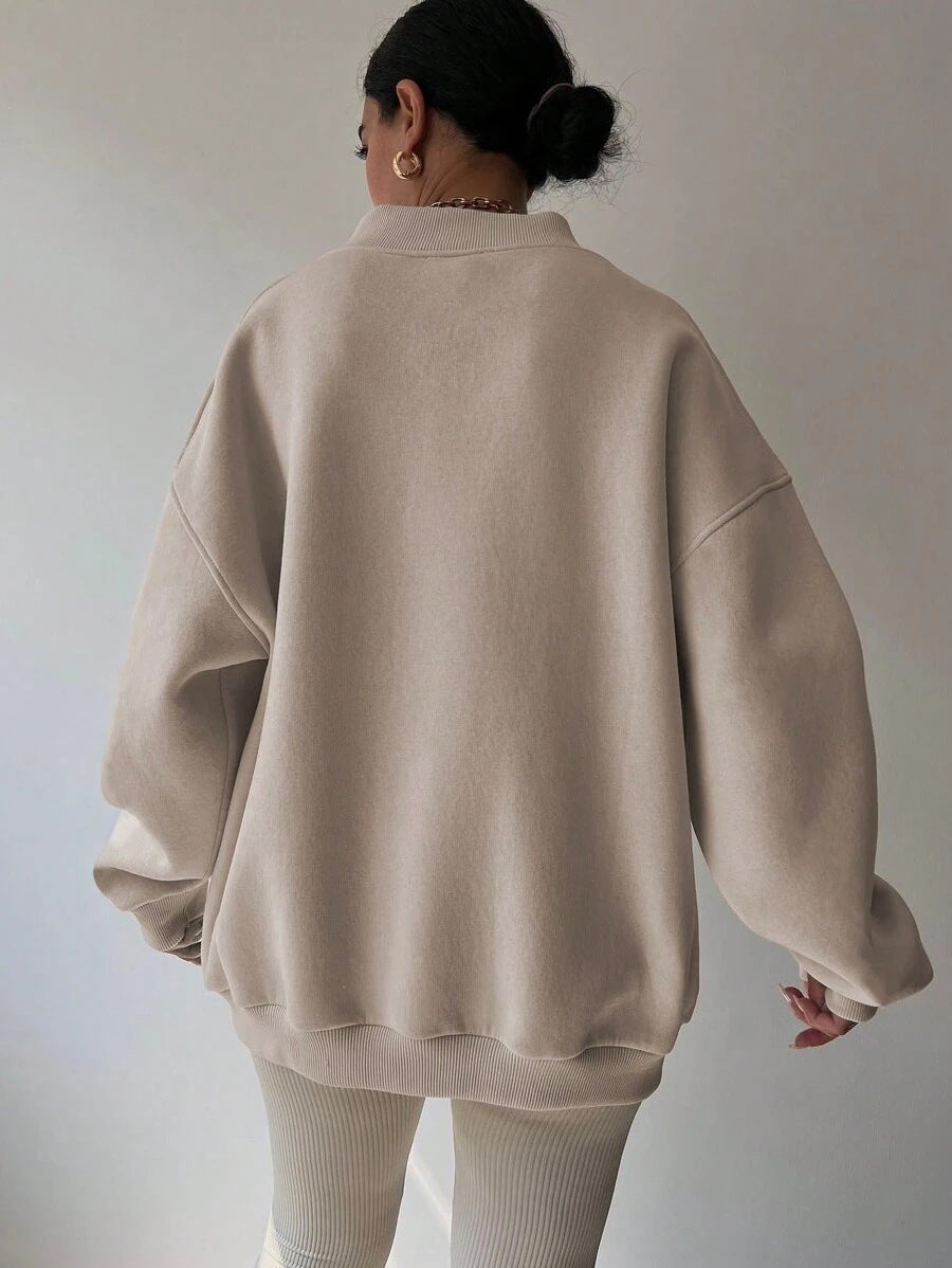 Dam Långärmad Tröja Avslappnad Polyester Loose Fit-3