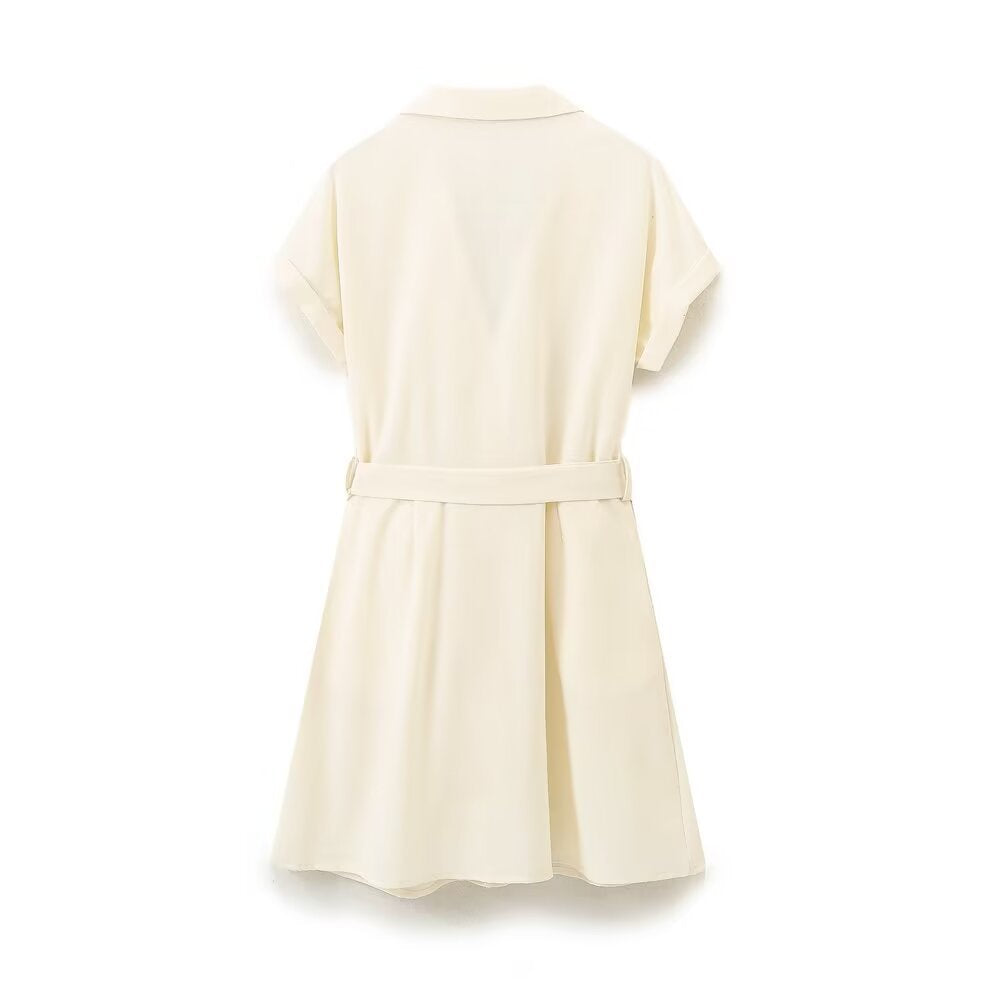 Damklänning A-Line med Revers och Knappar i Polyester - Fina Dam Klänningar för Sommar-2