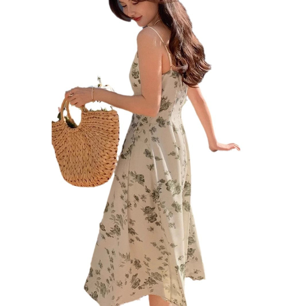 Långklänning Dam Blommönster Spaghetti Axelrem Polyester 6