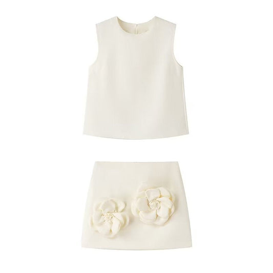 Dam Vest Set Ärmlös Polyester Tidlös Design Minikjol-1