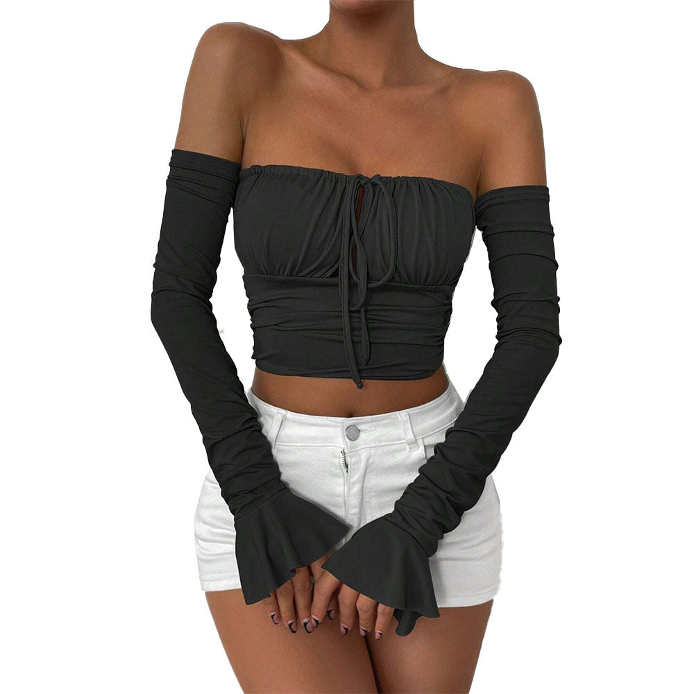 Kvinnor Festtop Off-Shoulder Långa Ärmar Elastiskt Tyg-6