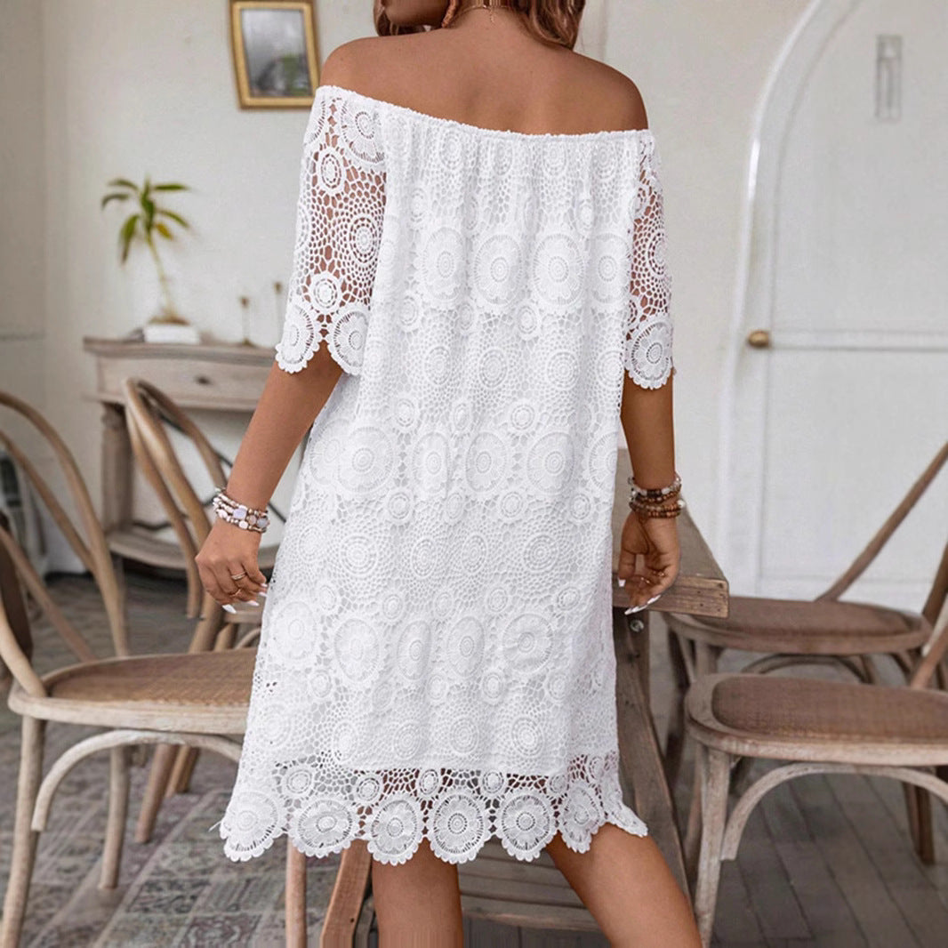 Fina Dam Klänningar Off-the-Shoulder Spets Lätt Polyester-5