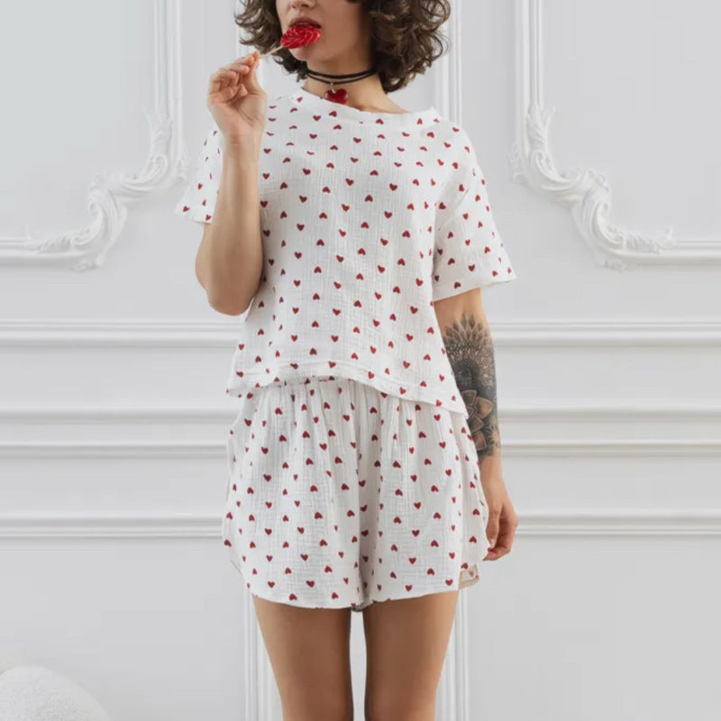 Dam Fritidsbyxor Set Söt Bomull med Trekvartsärmar-4