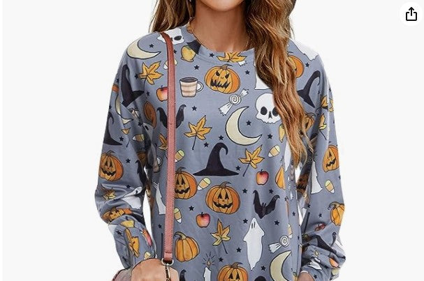 Dam Skjorta Långärmad Höstmotiv Bomullsblandning-1