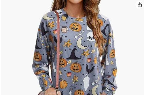 Dam Skjorta Långärmad Höstmotiv Bomullsblandning-1