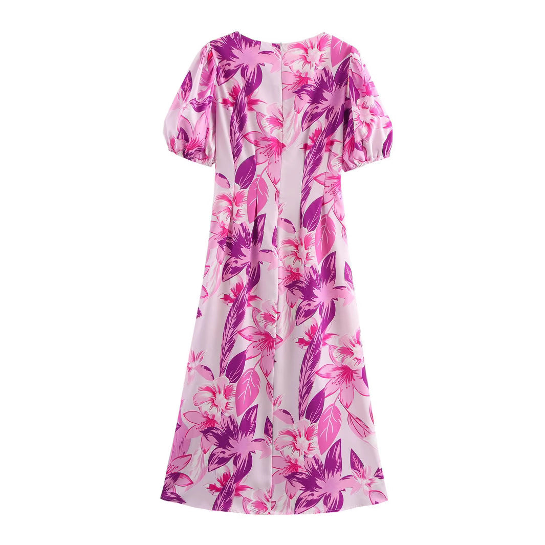 Dam Midiklänning A-Linje Blommönster Polyester för Bröllop-4