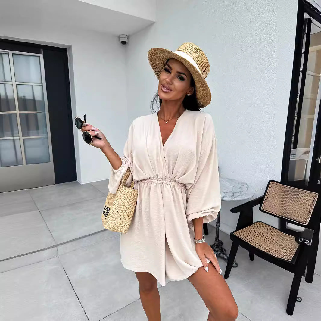 Kvinnors Klänning V-ringning Polyester Långa Ärmar Elegant-5