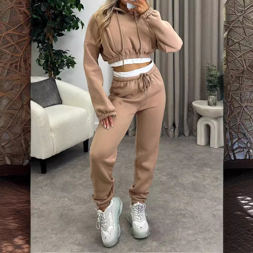 Dam Fritidsdräkt Färgblockerad Hoodie Polyester Avslappnad-3