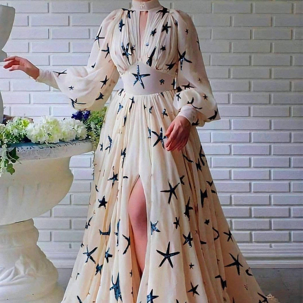 Variant image for Kvinnors Lång Klänning V-hals Chiffon-25