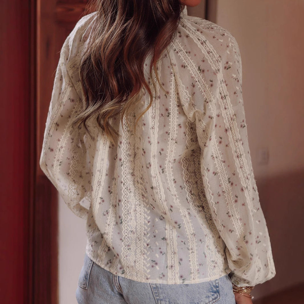 Dam Skjorta Boho Broderad Chiffon med Fringes 3