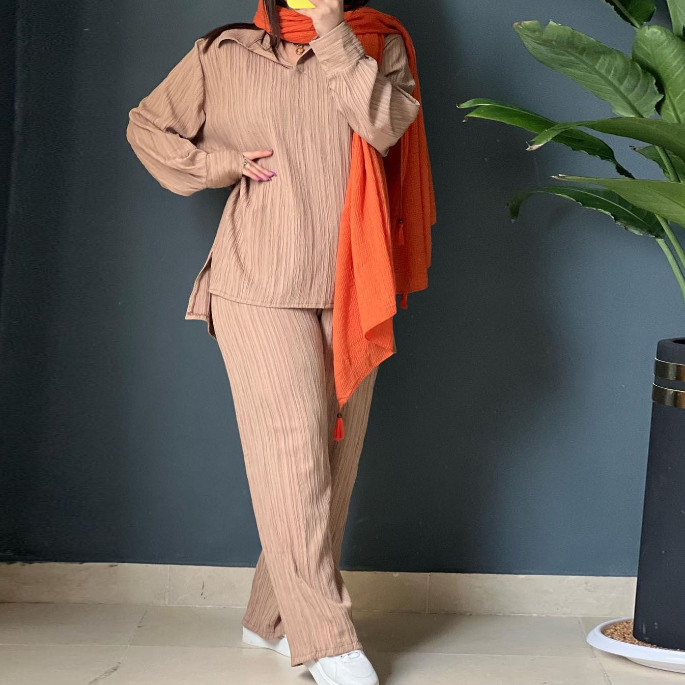 Dam Långärmad Skjorta Löst Passande Byxor Polyester Urban Stil-2