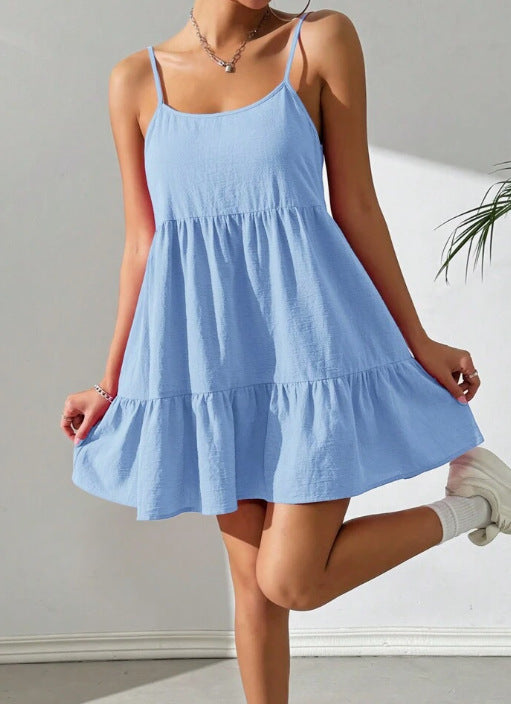 Dam Sommarklänning Spaghettiband Volang Luftig Passform 6