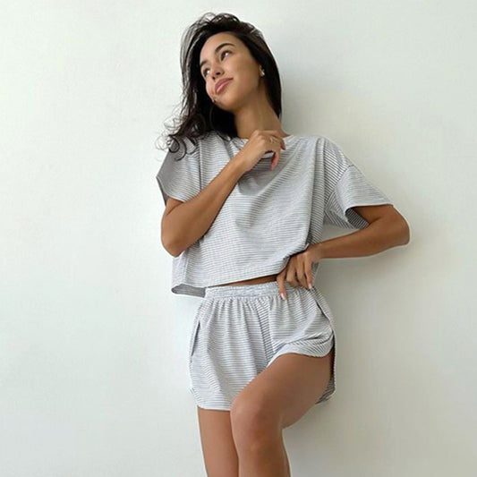 Dam Byxdress KortÀrmad Randig Polyester Avslappnad Passform-1