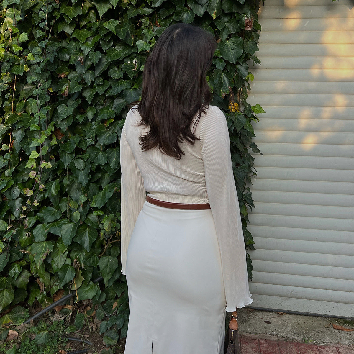 Dam Tröja Långärmad Rippad i Bomull – Figur-Hugging Passform för Elegant Look 4