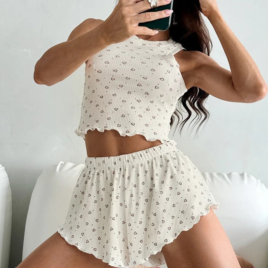 Dam Camisole Shorts Leopardmönster Lätt Polyester-5