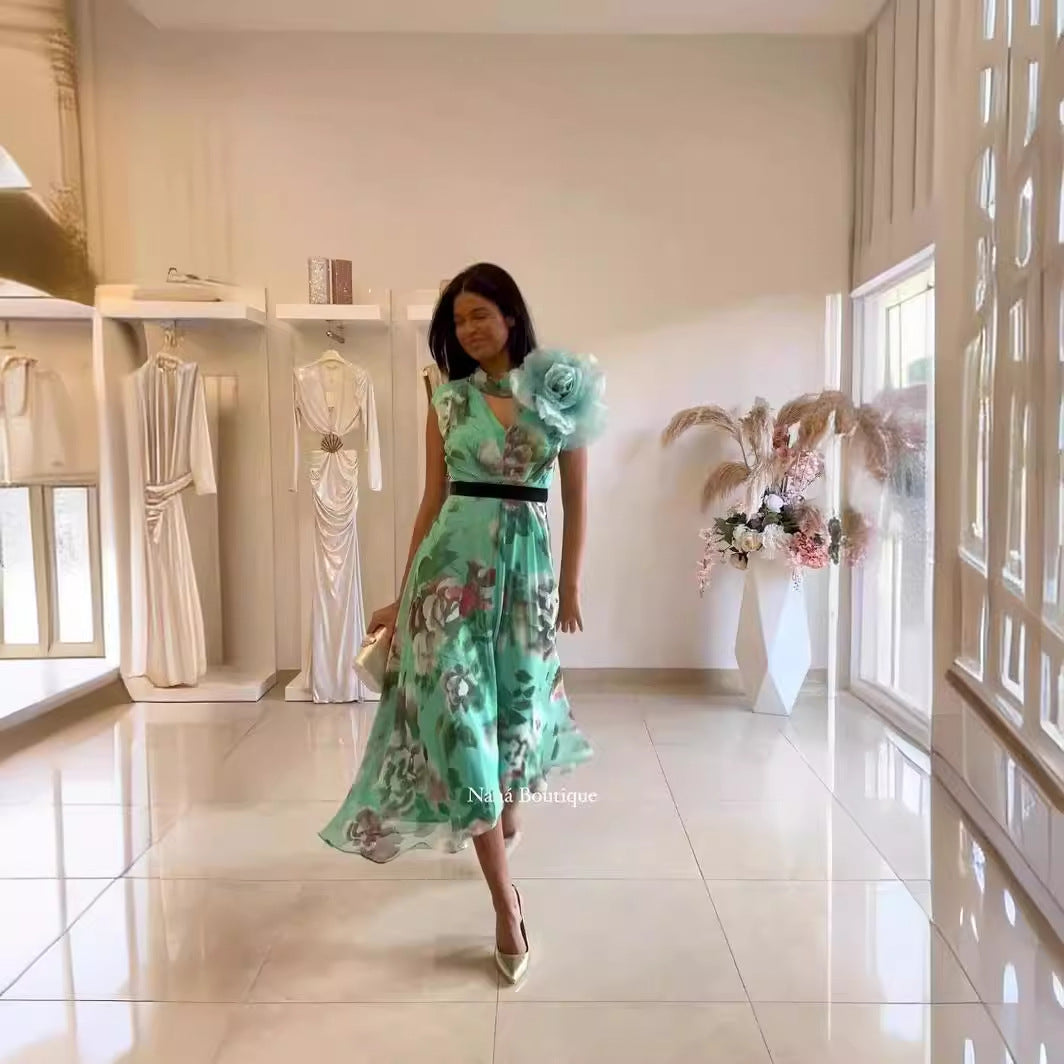 Dam Midi Klänning A-linjeformad Söt Polyester-2