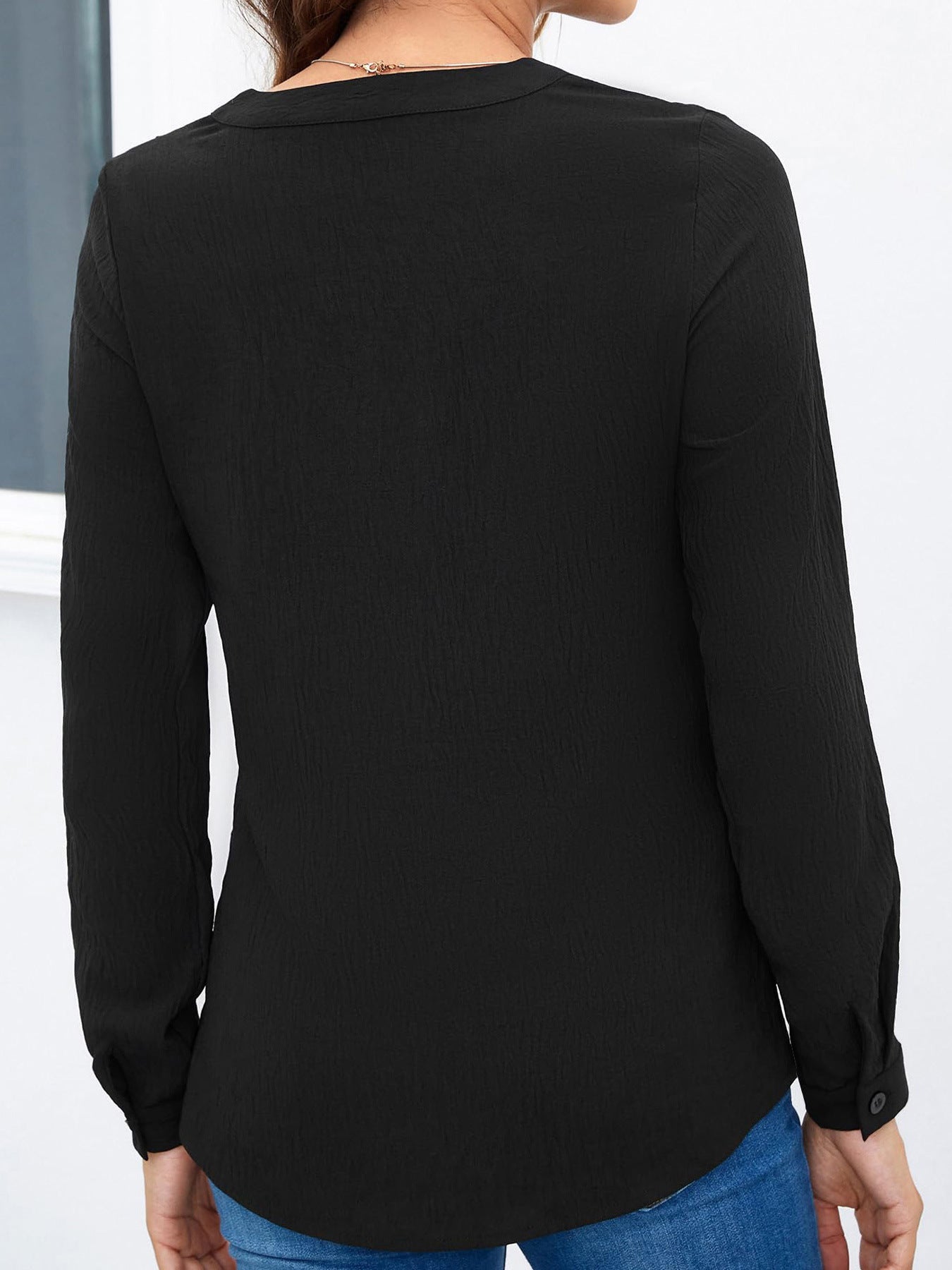 Dam Skjorta V-ringad Långärmad Polyester med Stand-up Krage-4